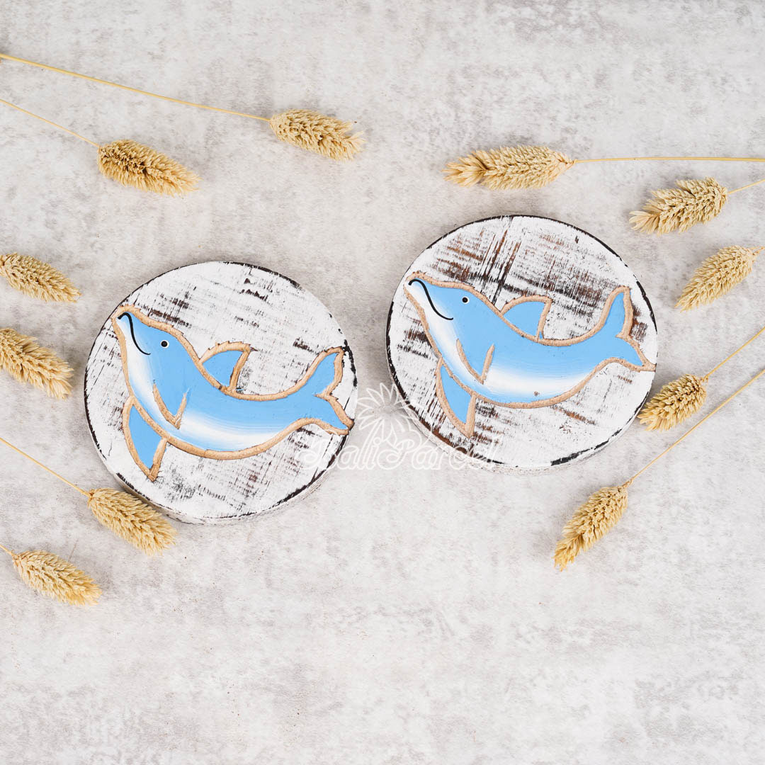 Wooden Coaster Round Set Of 2, Handmade From Albesia Wood
