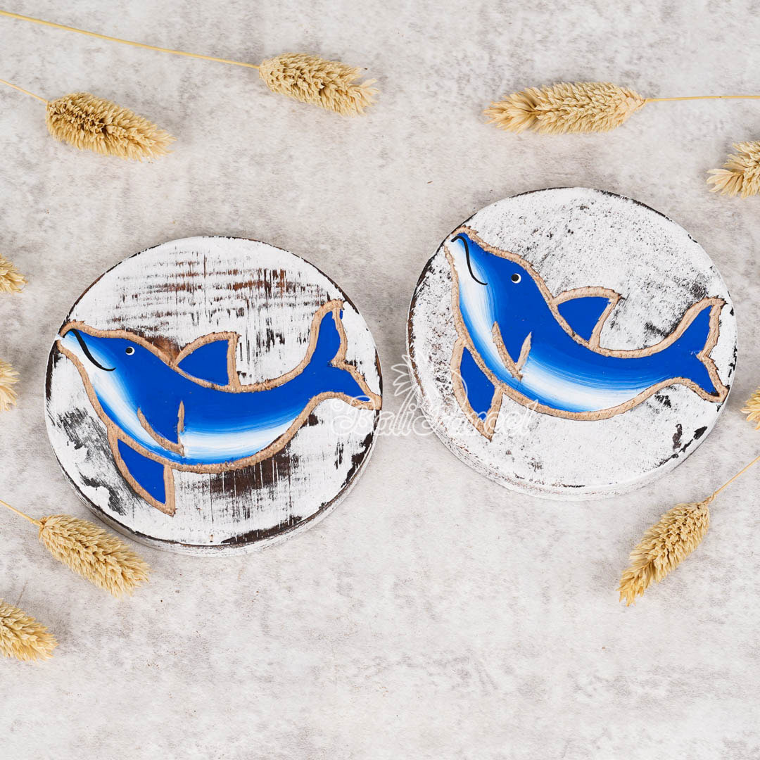 Wooden Coaster Round Set Of 2, Handmade From Albesia Wood
