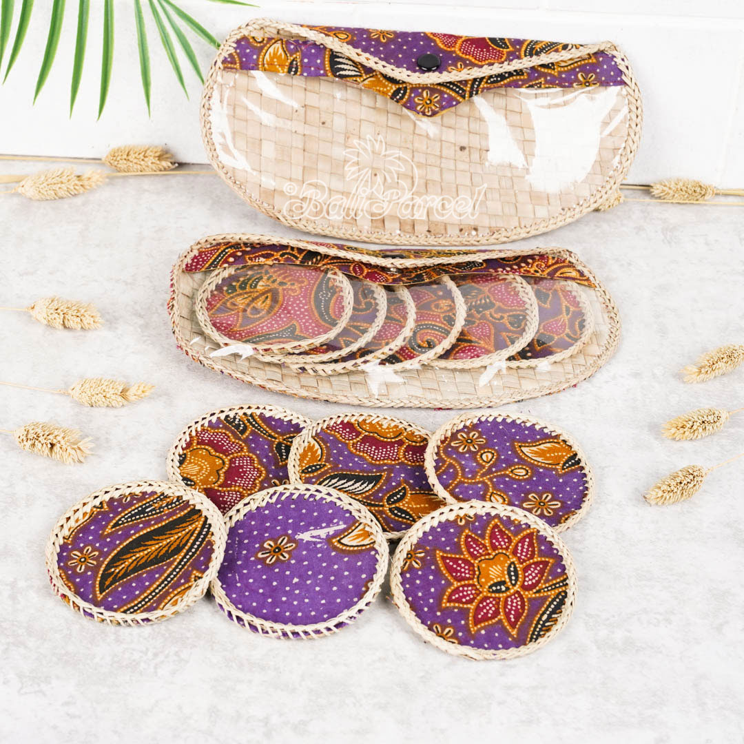 Assorted Coaster Set Of 6 With Batik And Pandan Leaves With Wallet