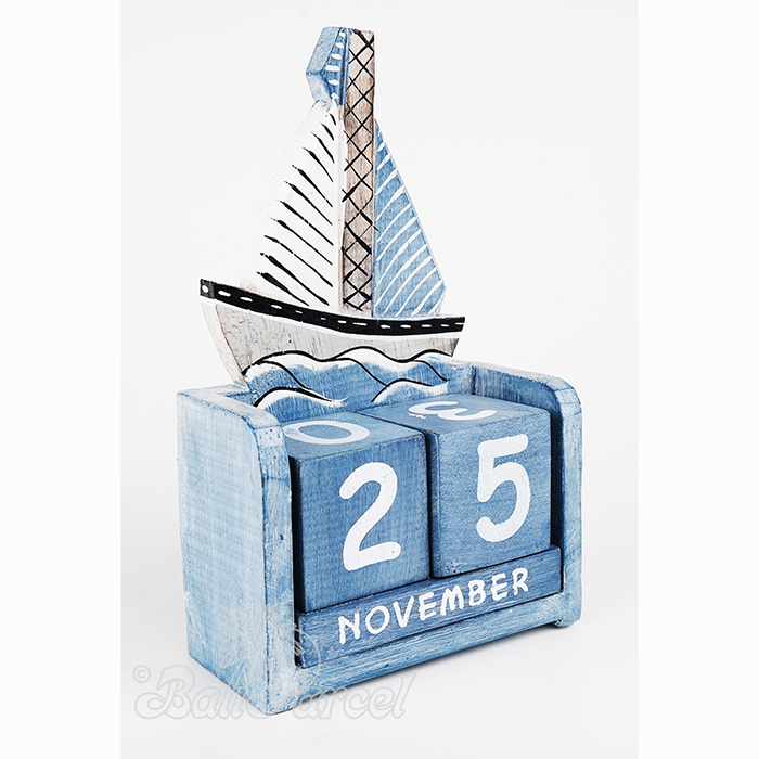 Wooden Calendar With Boat Handmade From Albesia Wood