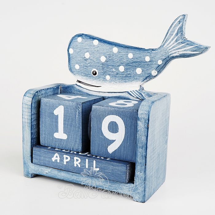 Wooden Calendar With Fish Handmade From Albesia Wood