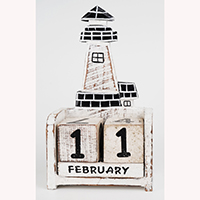 Wooden Calendar With Lighthouse Handmade From Albesia Wood