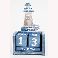 Wooden Calendar With Lighthouse Handmade From Albesia Wood