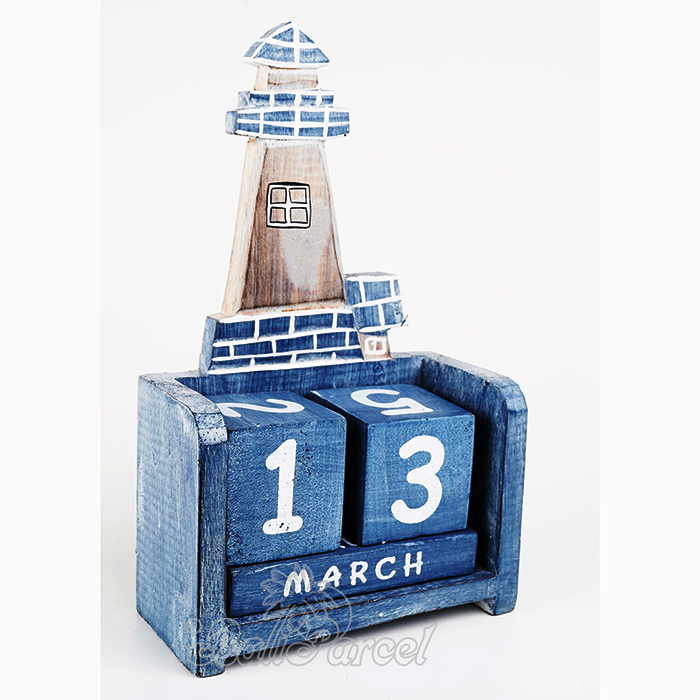 Wooden Calendar With Lighthouse Handmade From Albesia Wood