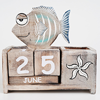 Wooden Calendar With Fish Box Pencil Handmade From Albesia Wood