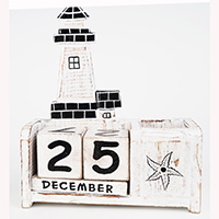 Wooden Calendar With Lighthouse Box Pencil Handmade From Albesia Wood