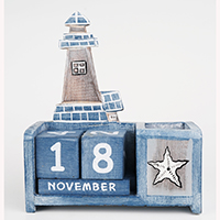 Wooden Calendar With Lighthouse Box Pencil Handmade From Albesia Wood