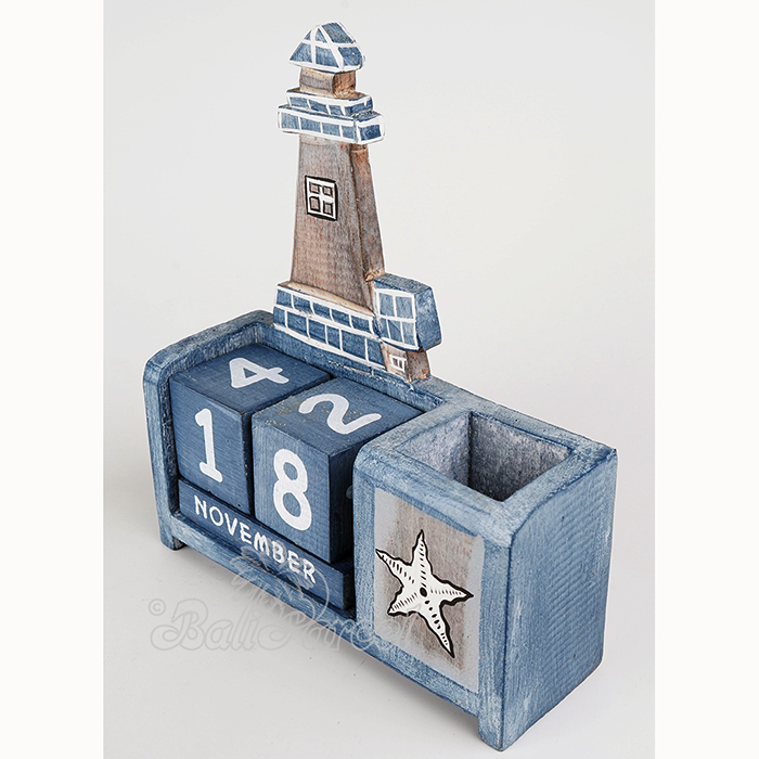 Wooden Calendar With Lighthouse Box Pencil Handmade From Albesia Wood