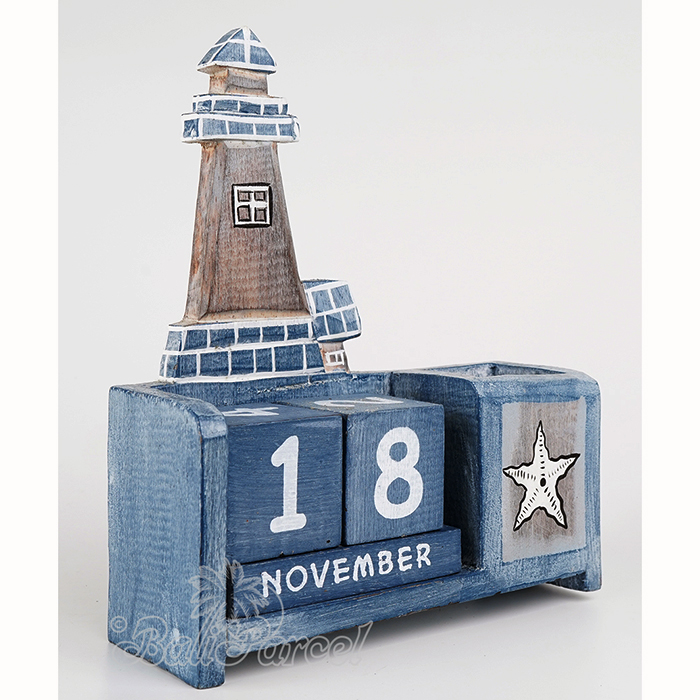 Wooden Calendar With Lighthouse Box Pencil Handmade From Albesia Wood