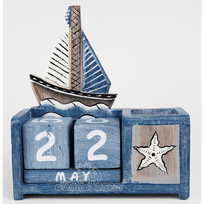 Wooden Calendar With Boat Box Pencil Handmade From Albesia Wood