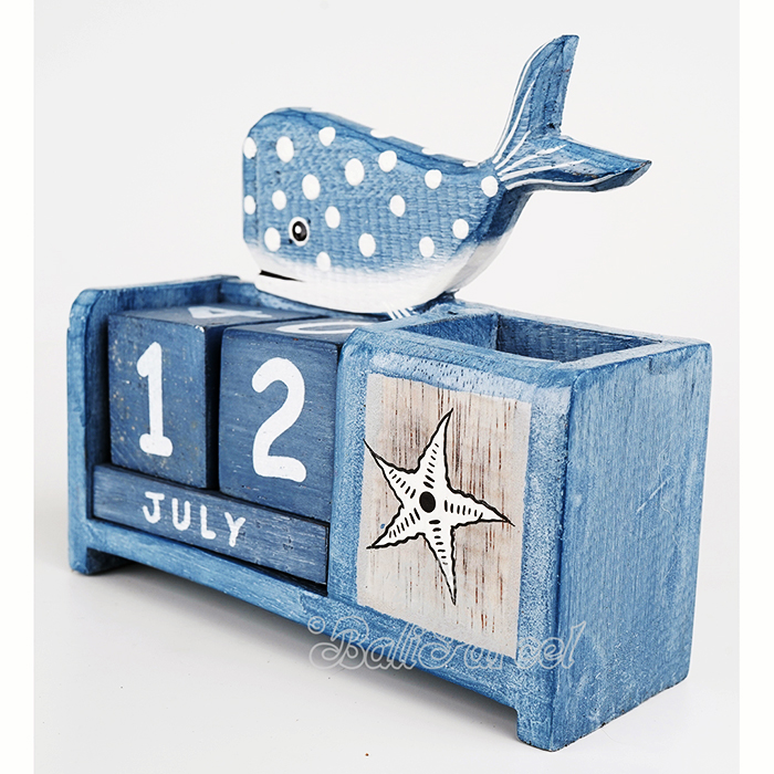Wooden Calendar With Fish Box Pencil Handmade From Albesia Wood