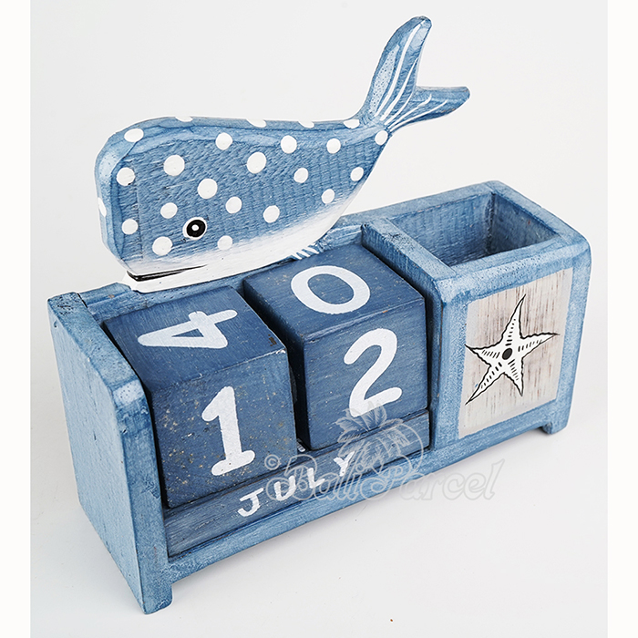 Wooden Calendar With Fish Box Pencil Handmade From Albesia Wood