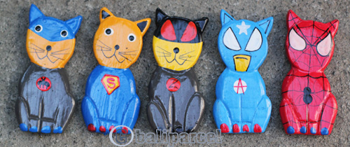 Wooden Cat Magnet With Painted,handmade From Albesia Wood