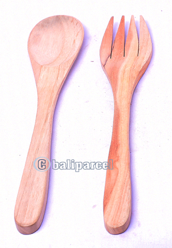 Wooden Service Set Fork And Spoon, Hand Carved From Teak Wood Wood
