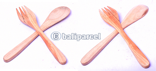 Wooden Service Set Fork And Spoon, Hand Carved From Teak Wood Wood