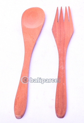 Wooden Service Set Fork And Spoon, Hand Carved From Saba Wood Wood