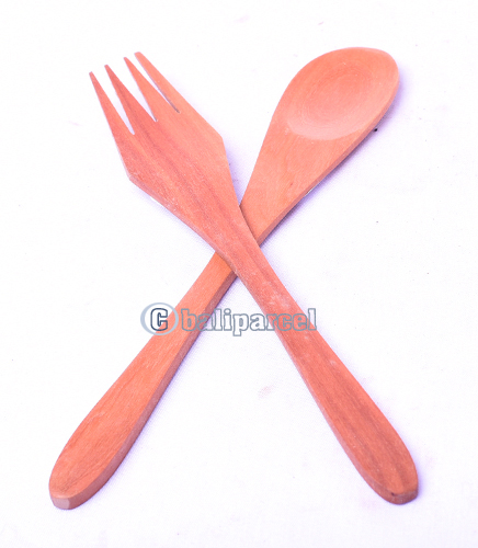 Wooden Service Set Fork And Spoon, Hand Carved From Saba Wood Wood