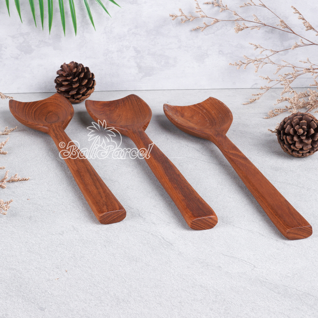 Wooden Spoon, Hand Carved From Teak Wood Wood, Finishing With Olive Oil.