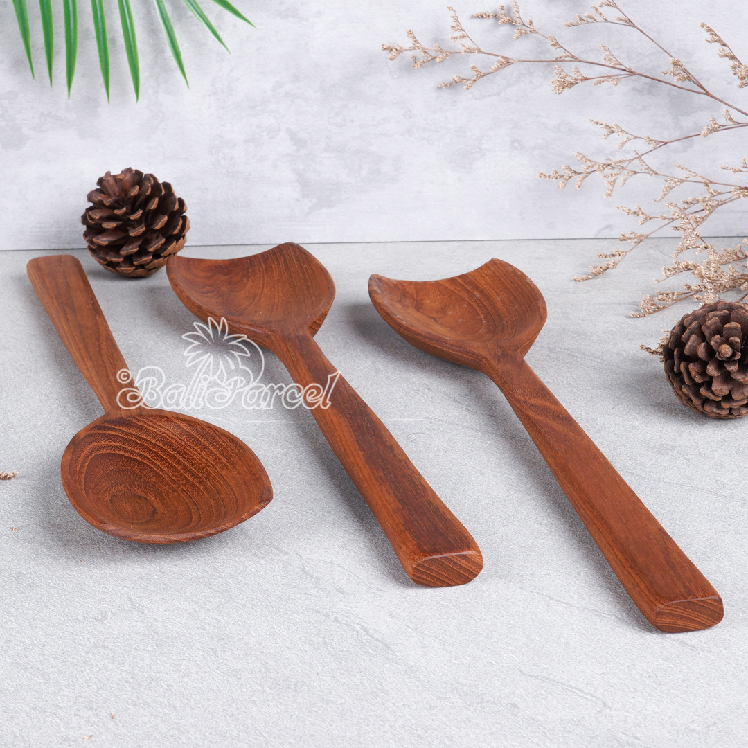 Wooden Spoon, Hand Carved From Teak Wood Wood, Finishing With Olive Oil.