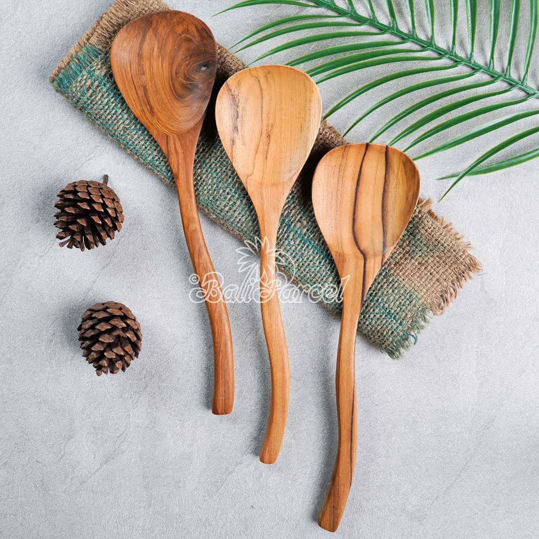 Wooden Spoon, Hand Carved From Teak Wood Wood, Finishing With Olive Oil.
