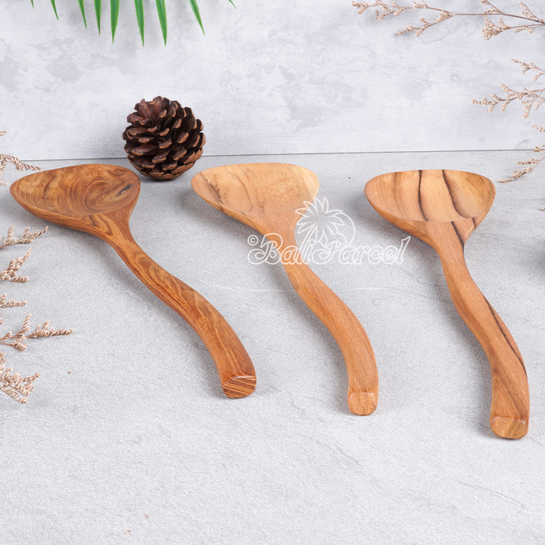 Wooden Spoon, Hand Carved From Teak Wood Wood, Finishing With Olive Oil.