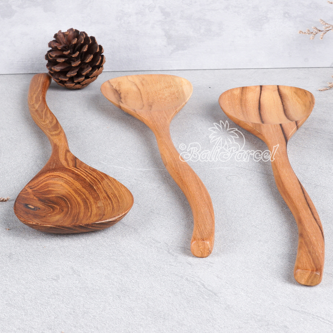 Wooden Spoon, Hand Carved From Teak Wood Wood, Finishing With Olive Oil.