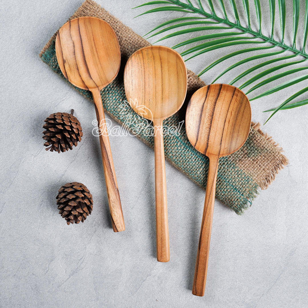 Wooden Spoon, Hand Carved From Teak Wood Wood, Finishing With Olive Oil.