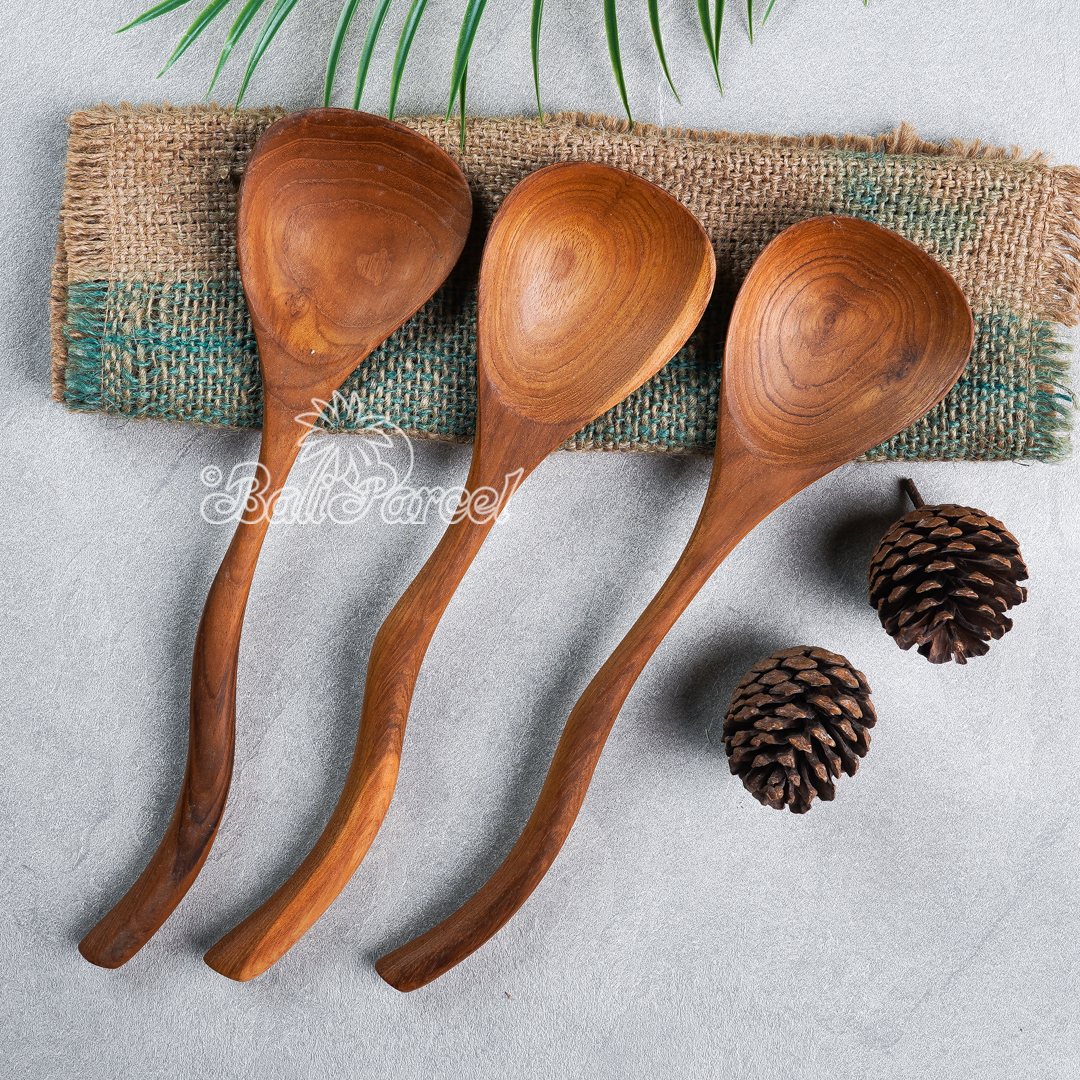 Wooden Spoon, Hand Carved From Teak Wood Wood, Finishing With Olive Oil.