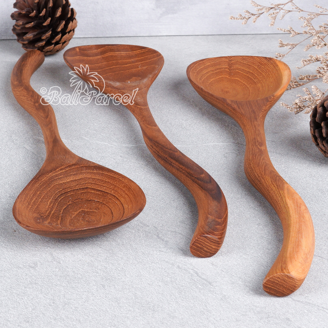 Wooden Spoon, Hand Carved From Teak Wood Wood, Finishing With Olive Oil.