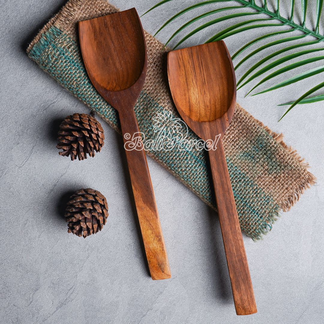 Wooden Spoon, Hand Carved From Teak Wood Wood, Finishing With Olive Oil.