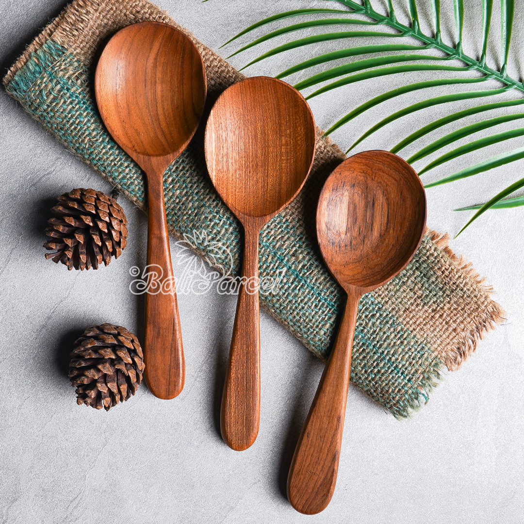 Wooden Spoon, Hand Carved From Teak Wood Wood, Finishing With Olive Oil.