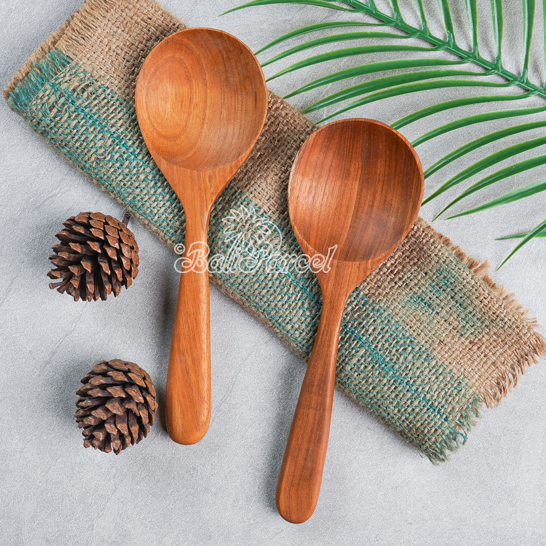 Wooden Spoon, Hand Carved From Teak Wood Wood, Finishing With Olive Oil.