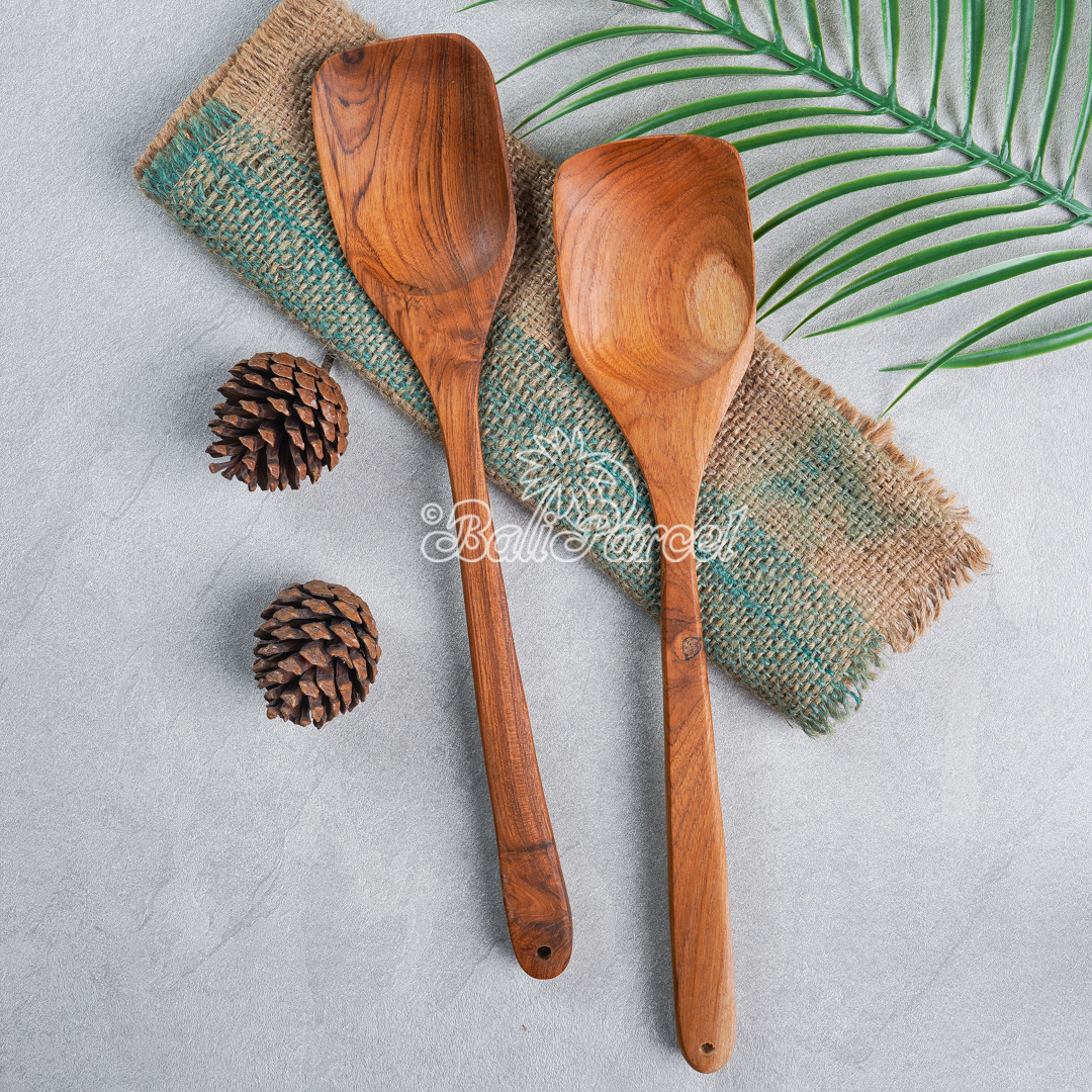 Wooden Spoon, Hand Carved From Teak Wood Wood, Finishing With Olive Oil.