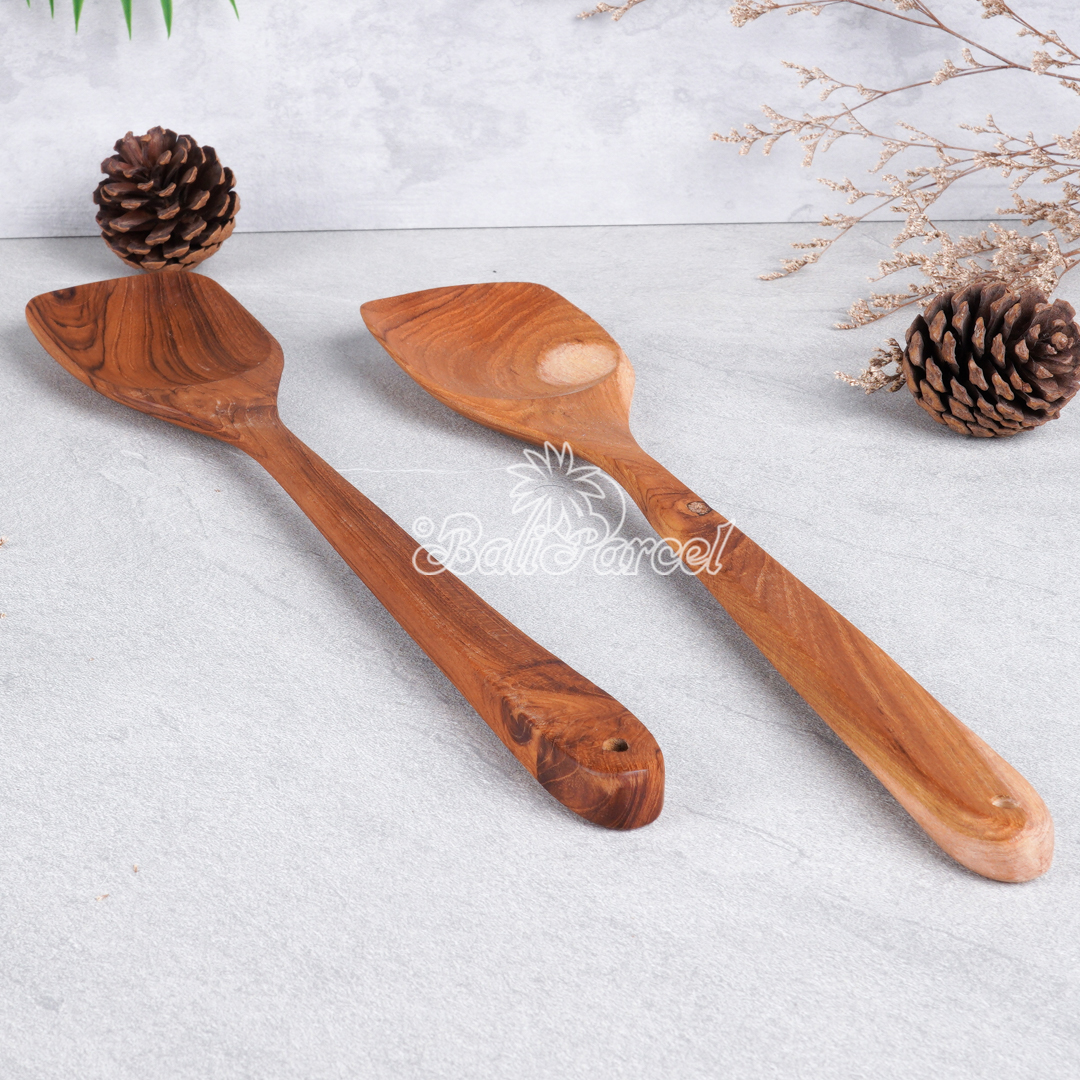 Wooden Spoon, Hand Carved From Teak Wood Wood, Finishing With Olive Oil.
