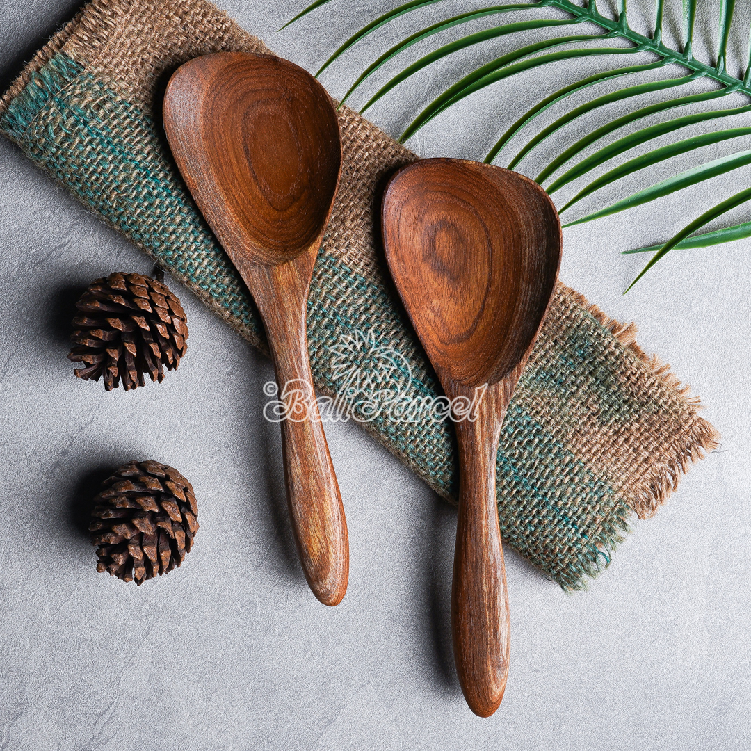 Wooden Spoon, Hand Carved From Teak Wood Wood, Finishing With Olive Oil.