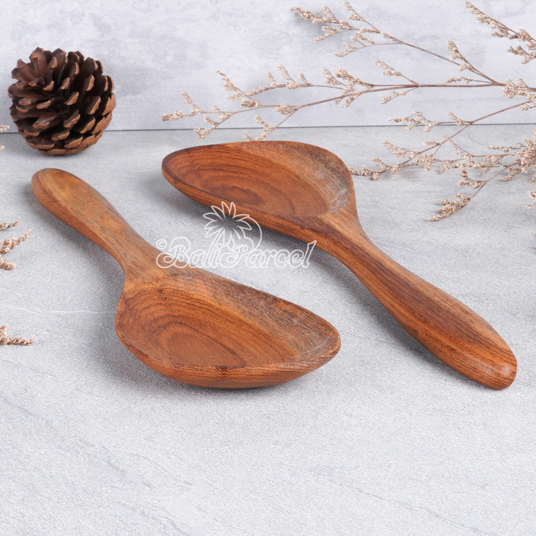 Wooden Spoon, Hand Carved From Teak Wood Wood, Finishing With Olive Oil.