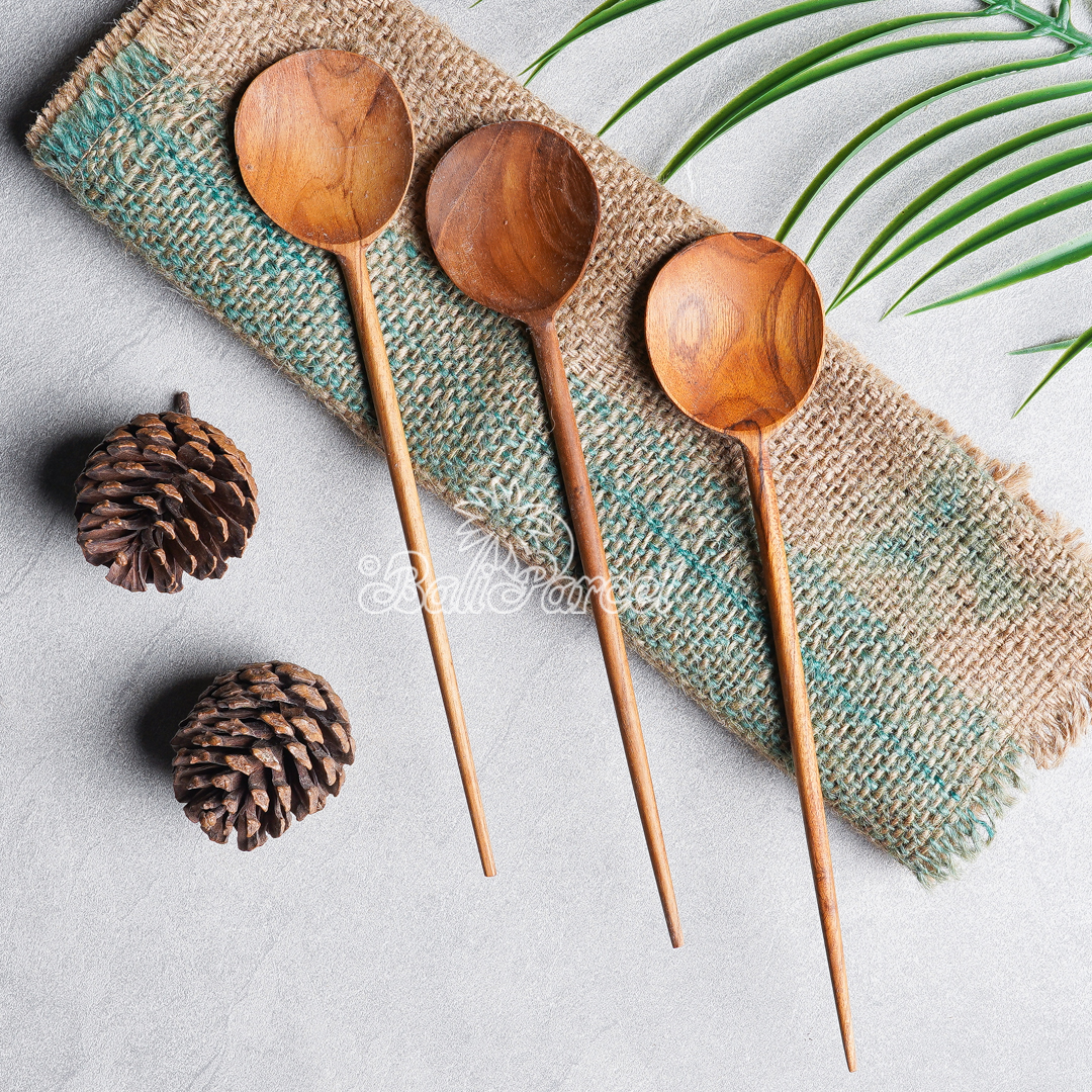 Wooden Spoon, Hand Carved From Teak Wood Wood, Finishing With Olive Oil.
