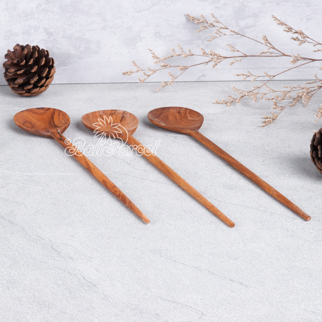 Wooden Spoon, Hand Carved From Teak Wood Wood, Finishing With Olive Oil.