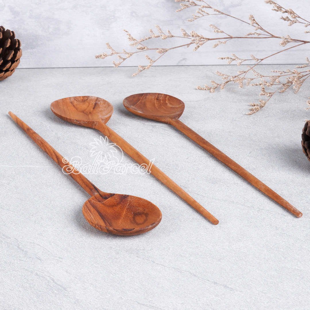 Wooden Spoon, Hand Carved From Teak Wood Wood, Finishing With Olive Oil.