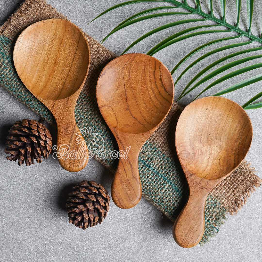 Wooden Spoon, Hand Carved From Teak Wood Wood, Finishing With Olive Oil.