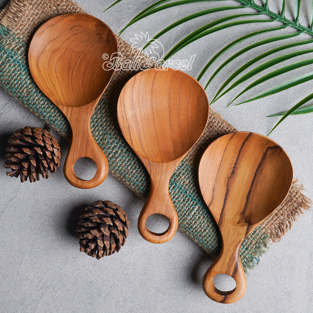 Wooden Spoon, Hand Carved From Teak Wood Wood, Finishing With Olive Oil.