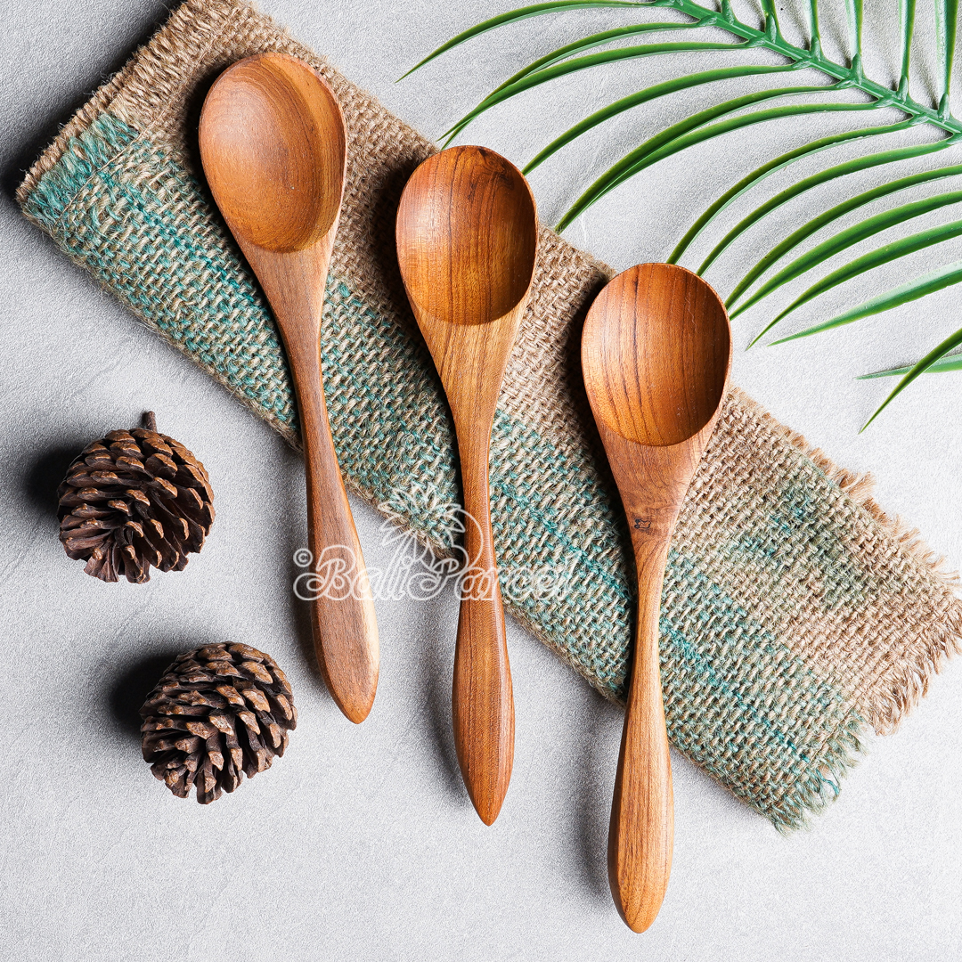 Wooden Spoon, Hand Carved From Teak Wood Wood, Finishing With Olive Oil.