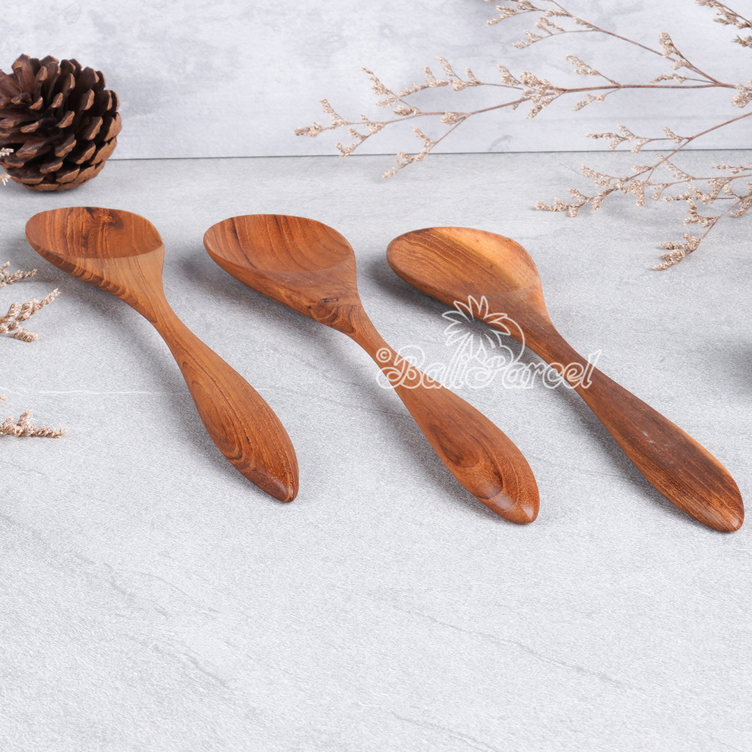 Wooden Spoon, Hand Carved From Teak Wood Wood, Finishing With Olive Oil.