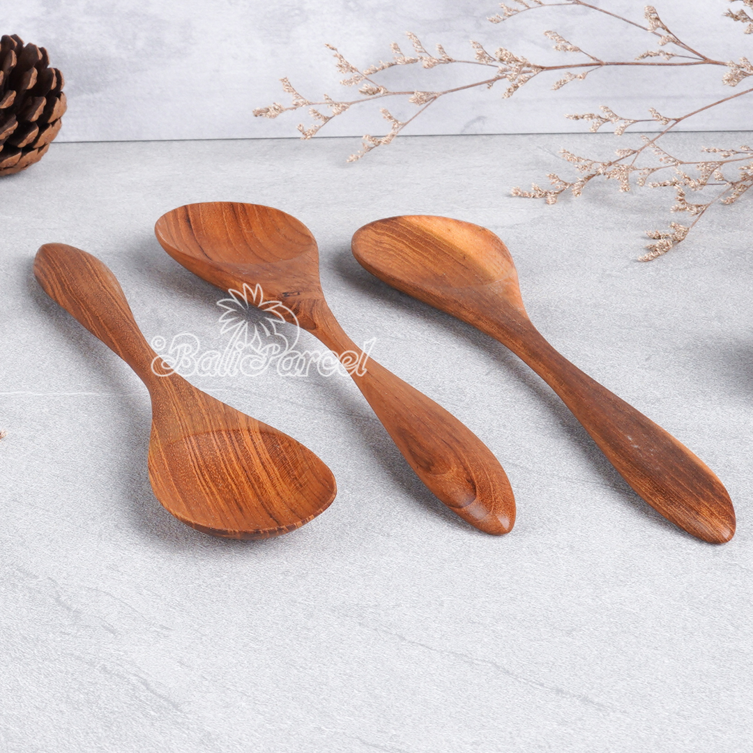 Wooden Spoon, Hand Carved From Teak Wood Wood, Finishing With Olive Oil.