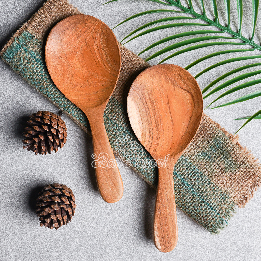 Wooden Spoon, Hand Carved From Teak Wood Wood, Finishing With Olive Oil.