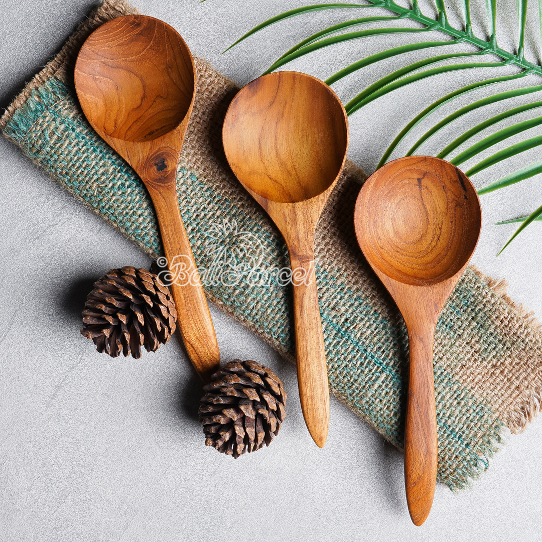 Wooden Spoon, Hand Carved From Teak Wood Wood, Finishing With Olive Oil.