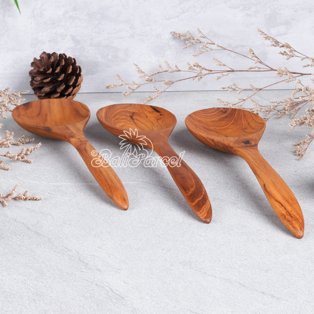 Wooden Spoon, Hand Carved From Teak Wood Wood, Finishing With Olive Oil.