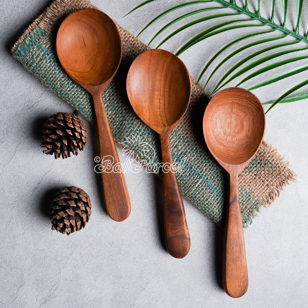 Wooden Spoon, Hand Carved From Teak Wood Wood, Finishing With Olive Oil.