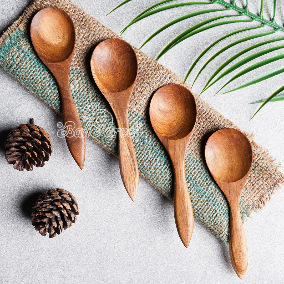 Wooden Spoon, Hand Carved From Teak Wood Wood, Finishing With Olive Oil.