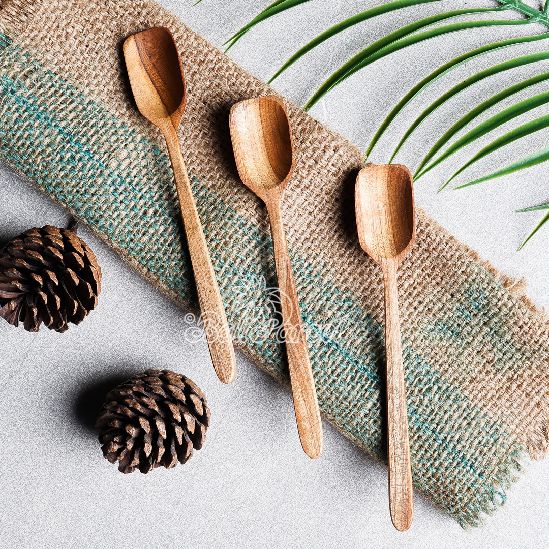 Wooden Spoon, Hand Carved From Teak Wood Wood, Finishing With Olive Oil.
